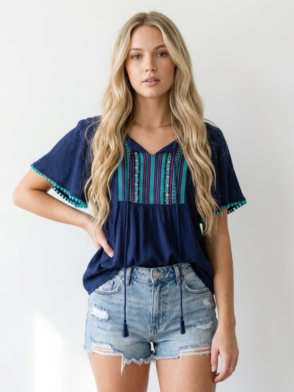 Easybuy Womens Peasant Top Large Embroidered Flutter Sleeve Hippie Boho Festival